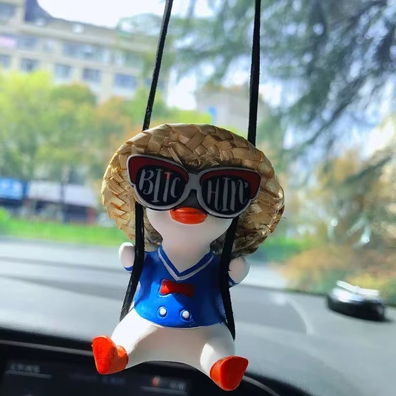 Cute Swing Sitting Duck Car Interior Pendant Auto Rearview Mirror Hanging Ornaments Decoration for Women Man Car Accessories