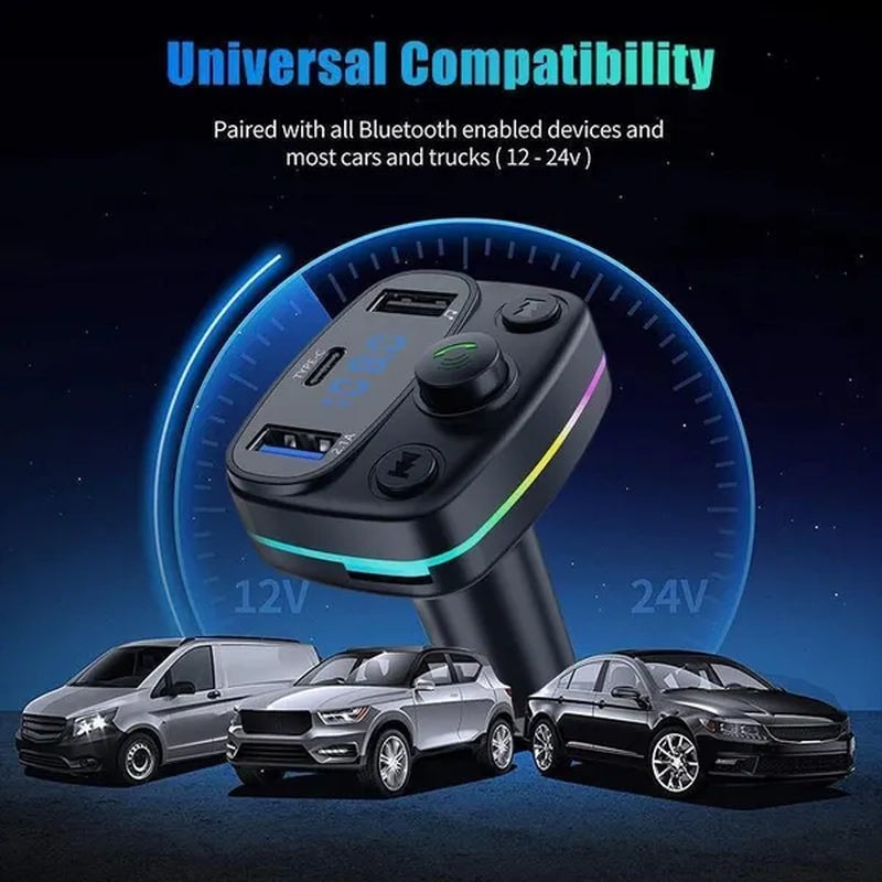 1Pc Car Bluetooth 5.0 FM Transmitter Wireless Bluetooth Adapter MP3 Player Handsfree Call Type-C USB Car Fast Charger