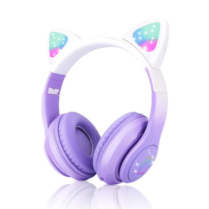 Flash Light Cute Cat Ear Headphones Wireless with Mic Can Close LED Kids Girls Stereo Phone Music Bluetooth Headset Gamer Gift