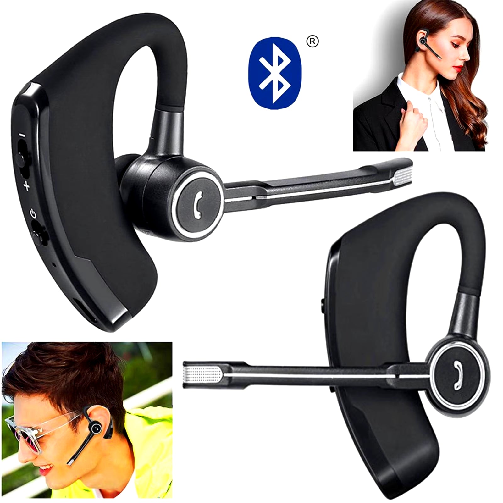 Business Wireless Headset Handsfree Earphones for Both Right Left Ear for Android IOS Phones Wireless Noise Cancelling Headphone