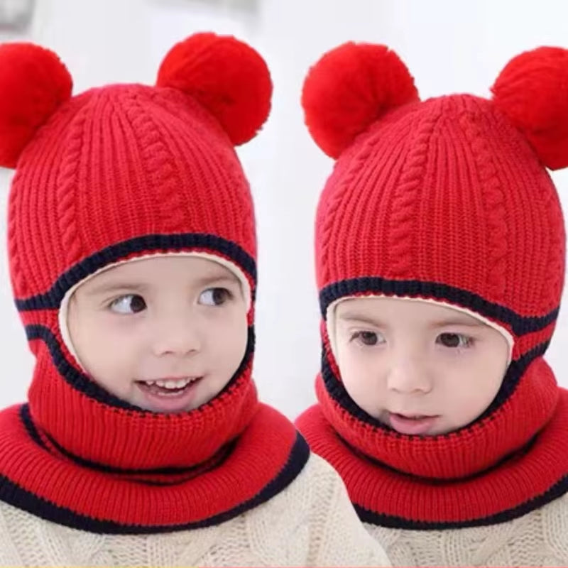 2-5 Years Baby Hats Scarf One-Piece Baby Hat Winter Protection Ears Hats Warm Acrylic for Boys and Girls Infant Toddler Bonnet