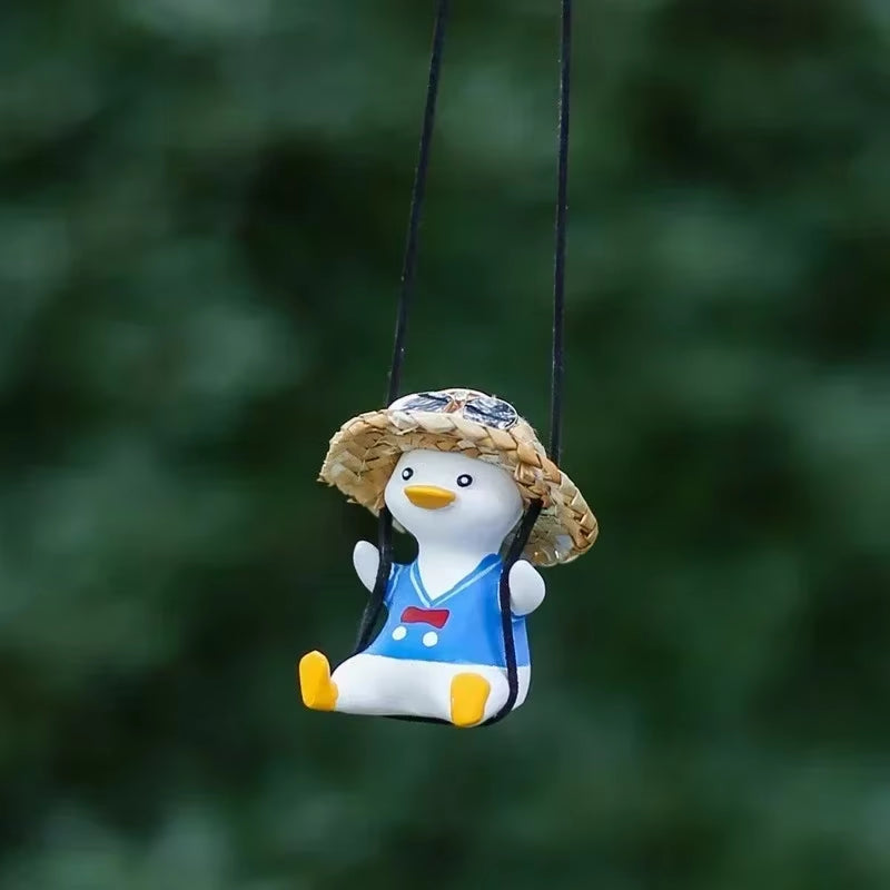 Cute Swing Sitting Duck Car Interior Pendant Auto Rearview Mirror Hanging Ornaments Decoration for Women Man Car Accessories