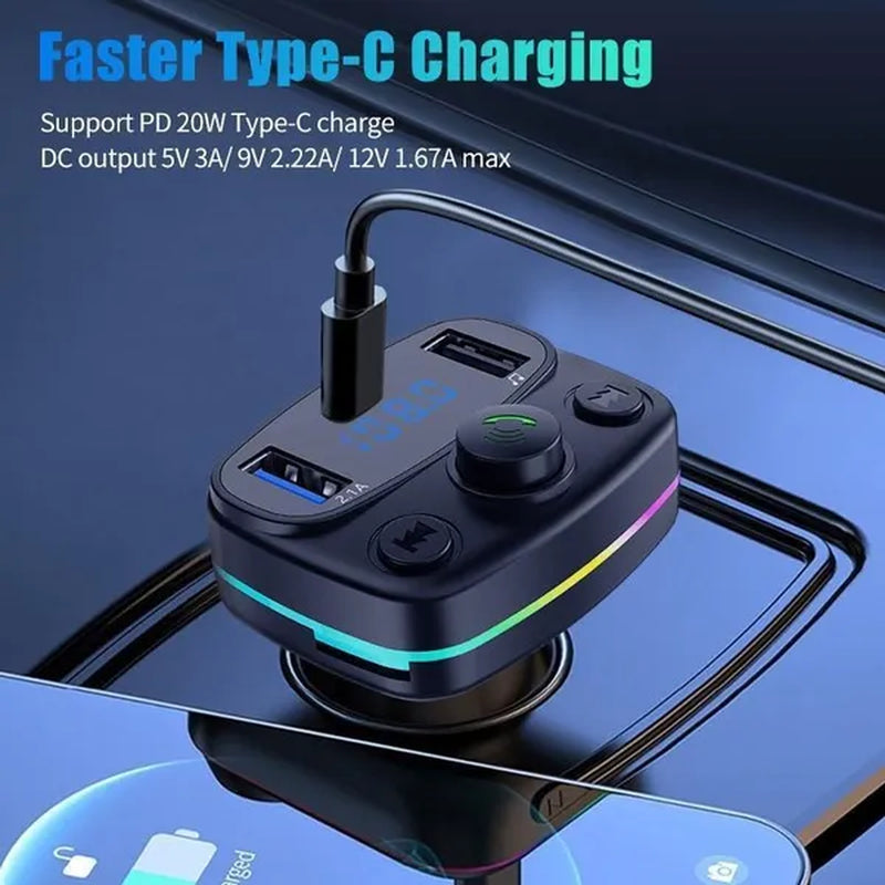 1Pc Car Bluetooth 5.0 FM Transmitter Wireless Bluetooth Adapter MP3 Player Handsfree Call Type-C USB Car Fast Charger