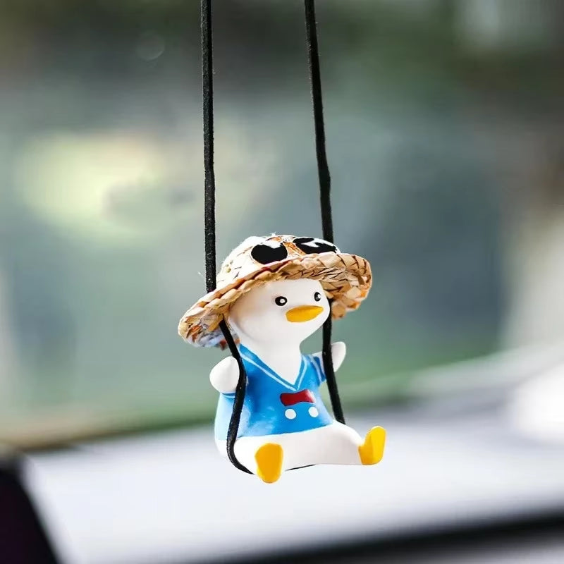 Cute Swing Sitting Duck Car Interior Pendant Auto Rearview Mirror Hanging Ornaments Decoration for Women Man Car Accessories