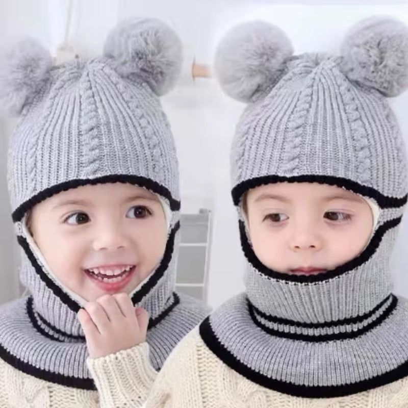 2-5 Years Baby Hats Scarf One-Piece Baby Hat Winter Protection Ears Hats Warm Acrylic for Boys and Girls Infant Toddler Bonnet