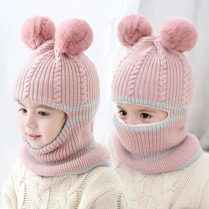 2-5 Years Baby Hats Scarf One-Piece Baby Hat Winter Protection Ears Hats Warm Acrylic for Boys and Girls Infant Toddler Bonnet