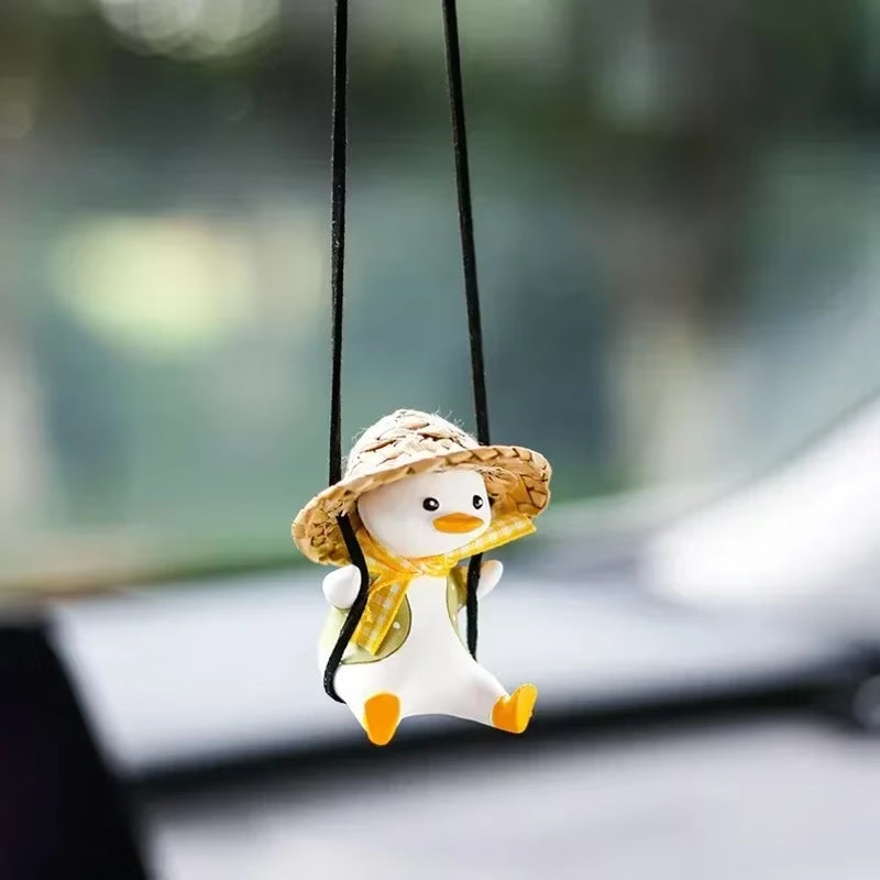 Cute Swing Sitting Duck Car Interior Pendant Auto Rearview Mirror Hanging Ornaments Decoration for Women Man Car Accessories