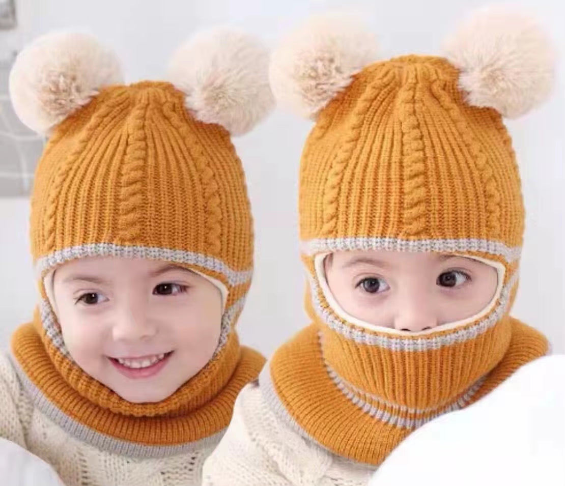 2-5 Years Baby Hats Scarf One-Piece Baby Hat Winter Protection Ears Hats Warm Acrylic for Boys and Girls Infant Toddler Bonnet