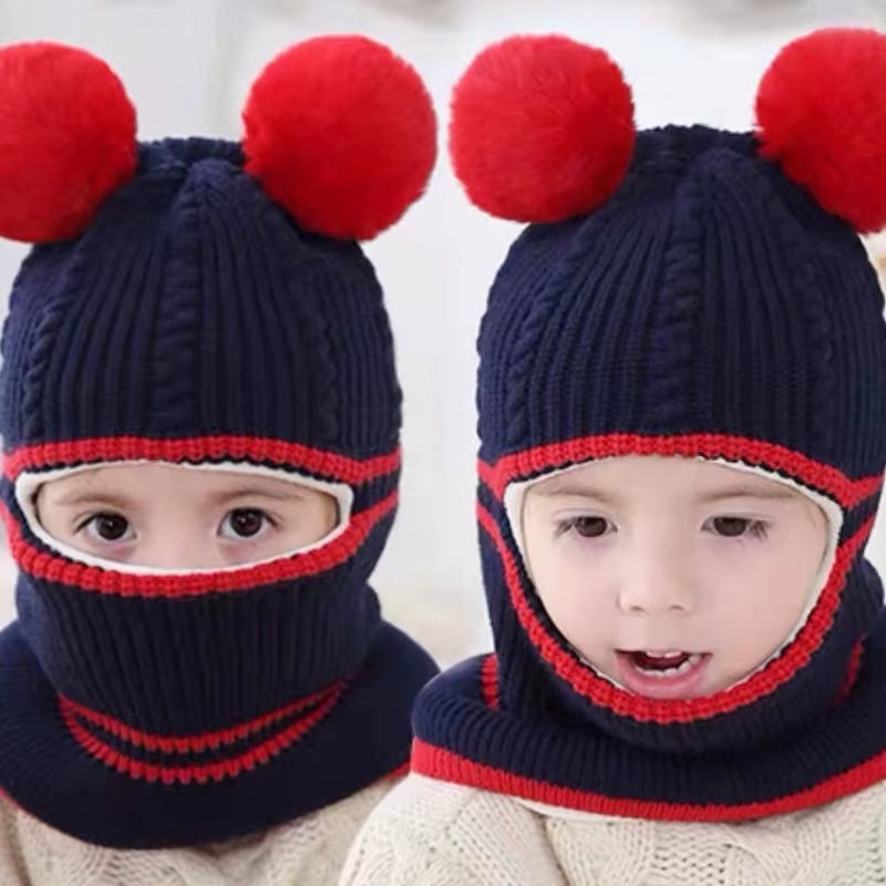 2-5 Years Baby Hats Scarf One-Piece Baby Hat Winter Protection Ears Hats Warm Acrylic for Boys and Girls Infant Toddler Bonnet