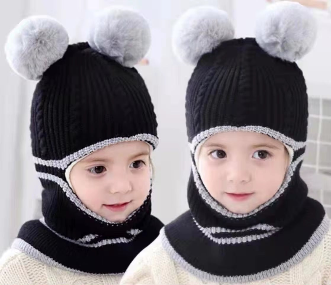 2-5 Years Baby Hats Scarf One-Piece Baby Hat Winter Protection Ears Hats Warm Acrylic for Boys and Girls Infant Toddler Bonnet